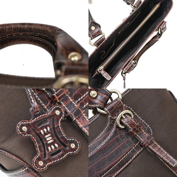 CELINE Boogie Macadam Charm Hand Tote Bag Canvas Embossing Leather Brown 69KA854 - Picture 9 of 16